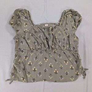 Thereabouts Green Floral Crop Puff Sleeve Blouse Juniors 3XL